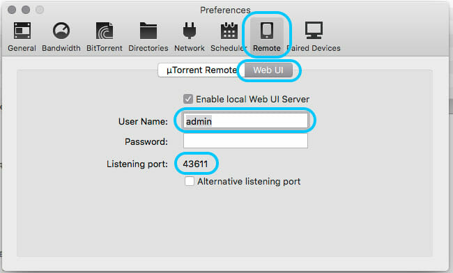 uTorrentデスクトップ版のリモート設定